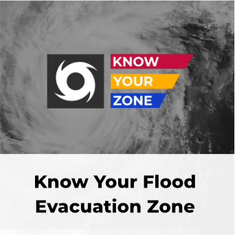 A clickable tile displaying the words 'Know Your Zone' and the know your zone flood evacuation readiness campaign's logo