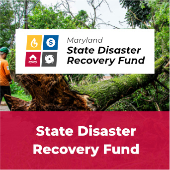 A clickable tile displaying the words State Disaster Recovery Fund and the fund's logo