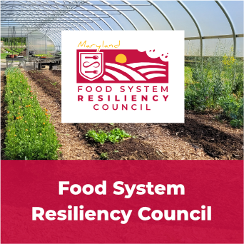 A clickable tile displaying the words 'Food System Resiliency Council' and the Council's logo