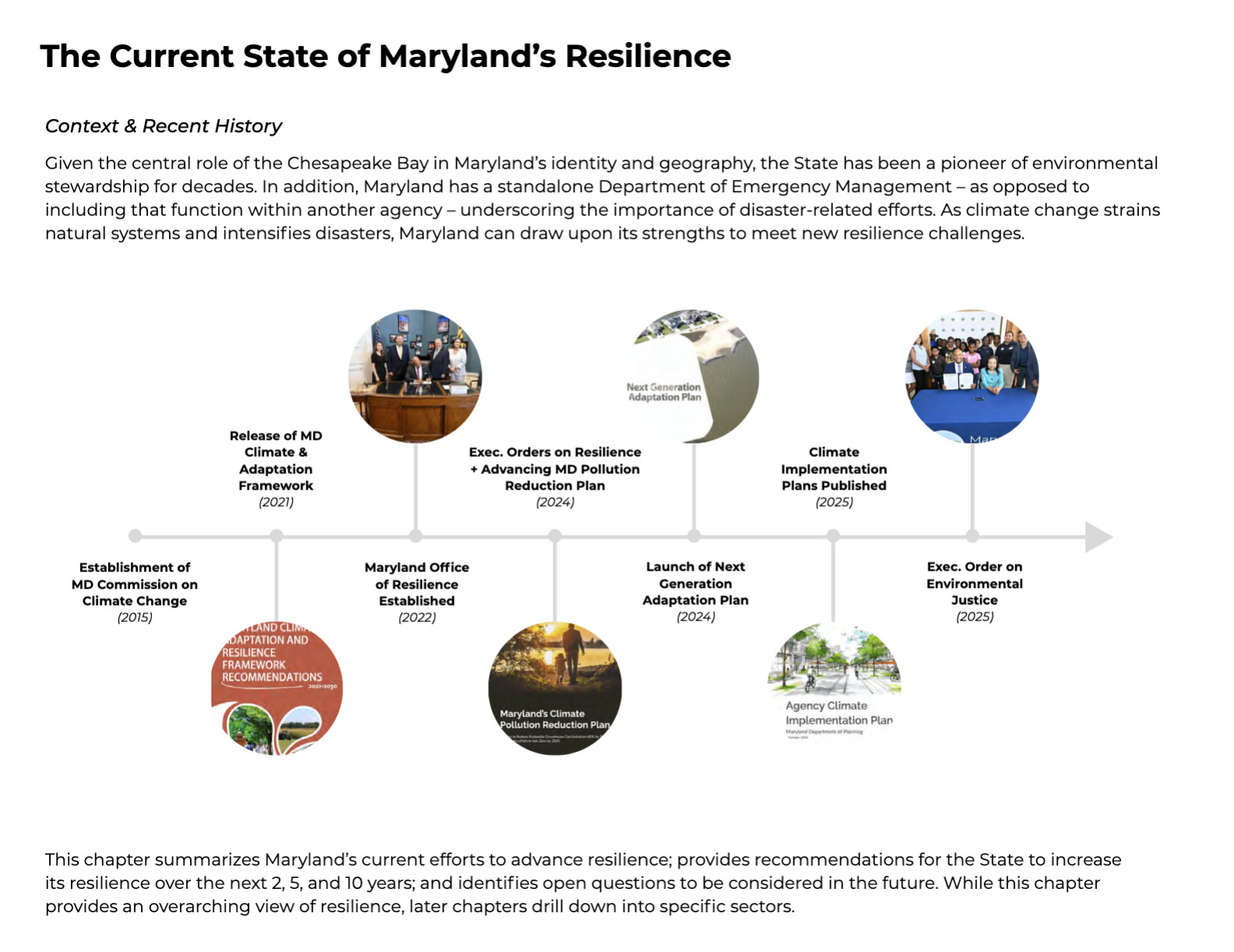 An image of the first page in the Current State of Maryland's Resilience section of the strategy document